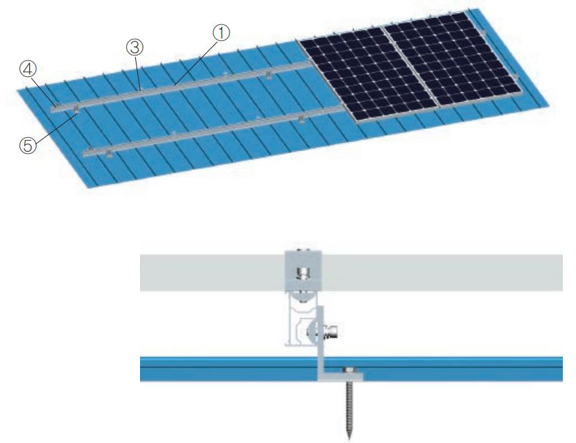 Système de pied en L pour toit en tôle solaire