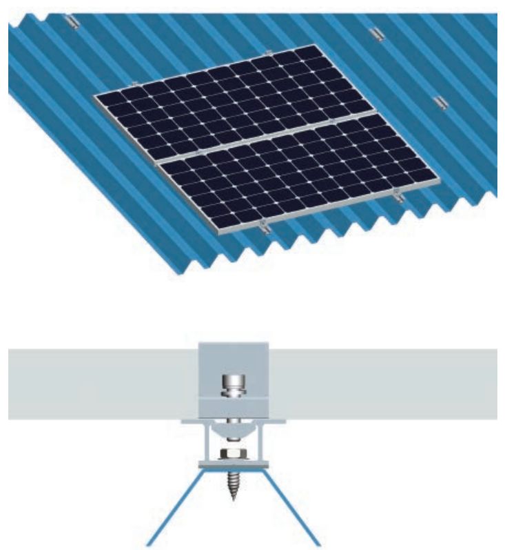 Système solaire à toit en tôle à crochet plat